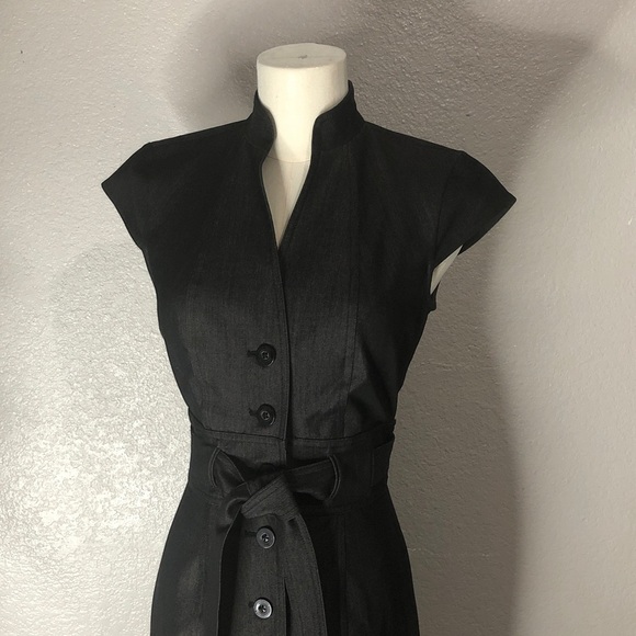 Calvin Klein Black Midi Dress with Button Detail - Picture 2 of 12